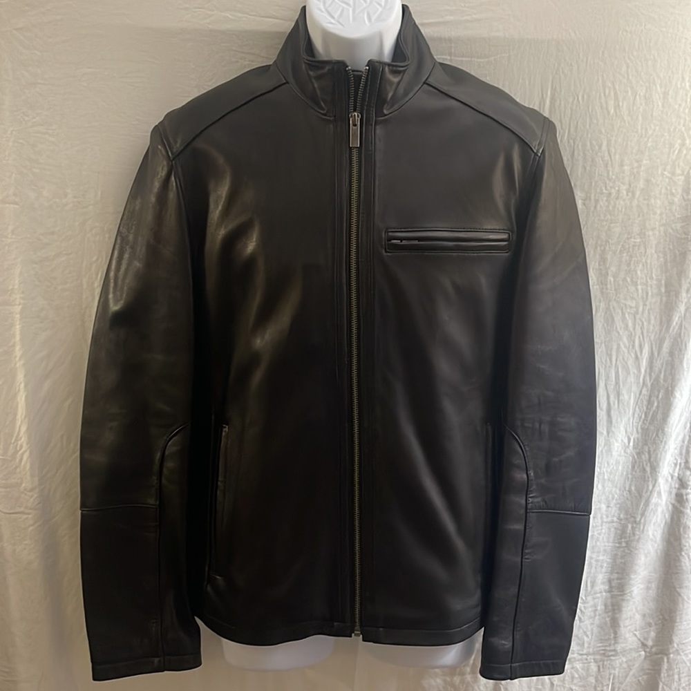 Cole Haan Men's Lambskin Leather Jacket Black Sz: S